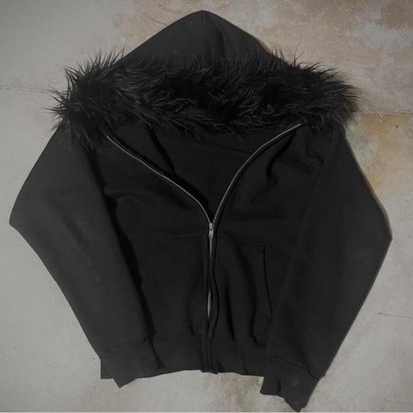 Black fur zipup hoodie